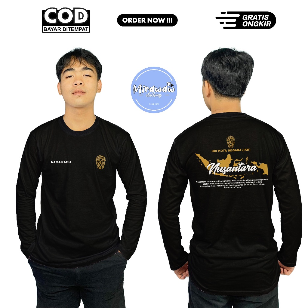 Kaos IKN Ibu Kota Negara NUSANTARA Desain Terbaru Gratis Nama Kamu Lengan Panjang Baju Distro
