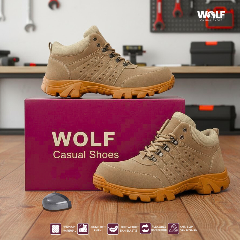 Sepatu Safety Boots Pria - Safety Shoes Pria - Sepatu Pria Septy Ujung Besi Kerja Proyek Lapangan Se
