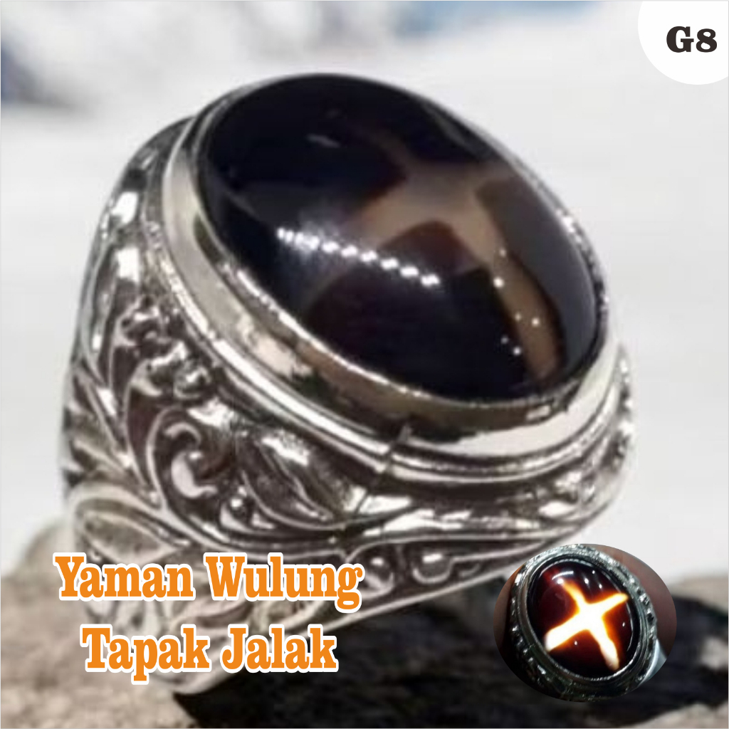 Cincin batu akik yaman Wulung tapak jalak tembus senter Batu asli 100% / G8