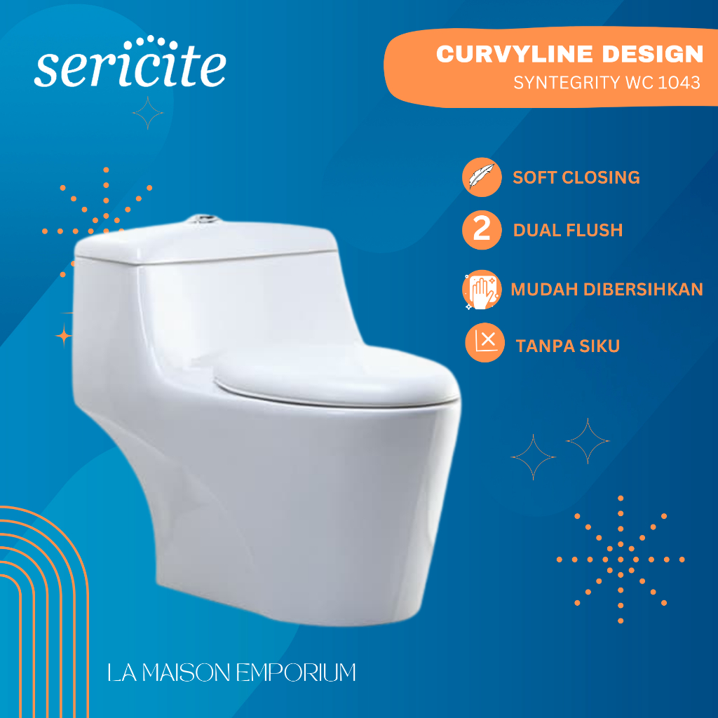 KLOSET DUDUK SERICITE MONOBLOK WC 1043 MINIMALIS DUAL FLUSH  / KLOSET DUDUK SIRAM INNO  MODEL TOTO /