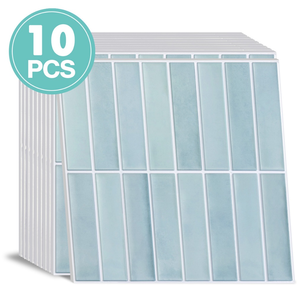 10PCS Wallpaper Stiker Dapur 3 dimensi timbul Mosaik Gradien Biru Hijau Dekorasi Rumah Wallpaper Sti