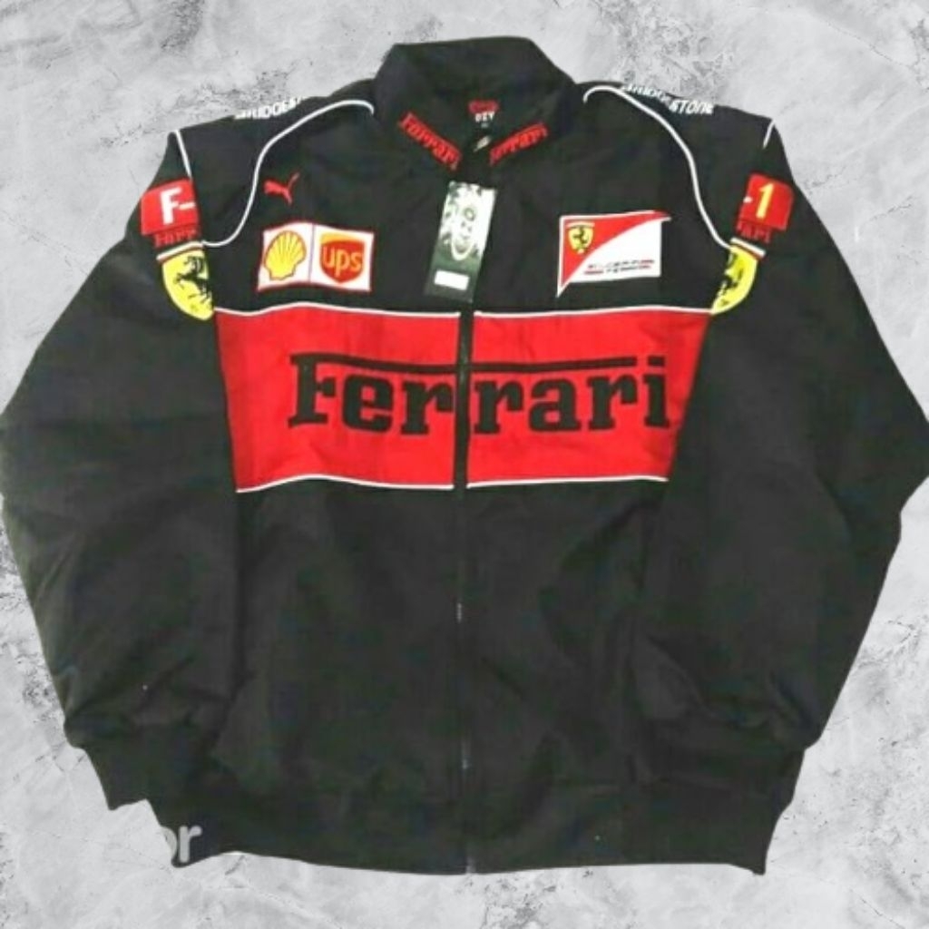 Jaket Ferrari Black - Hitam - Nascar - Vintage - Shell - UPS - Racing Jacket - Sunmori - Touring - O