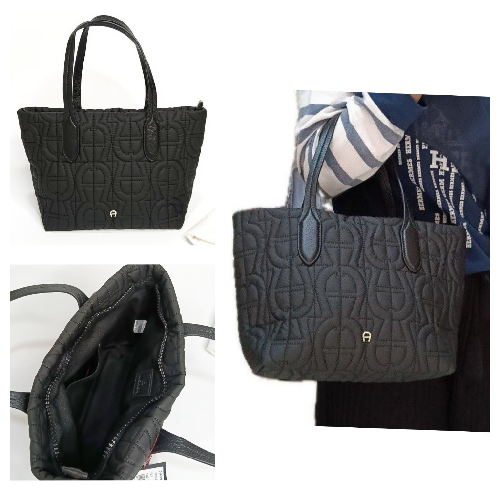 Tas Aigner Cuscino MINI Tote Nylon Black 24-32x13x22cm