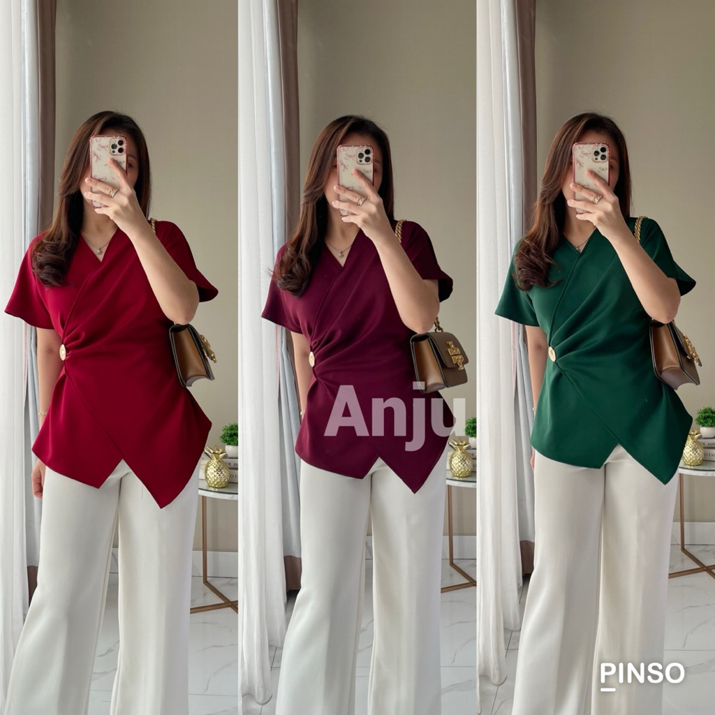 Atasan Merah Natal Imlek CNY Wanita | Baju Natal Imlek | Blouse Legan Pendek Wanita | Atasan Blouse 