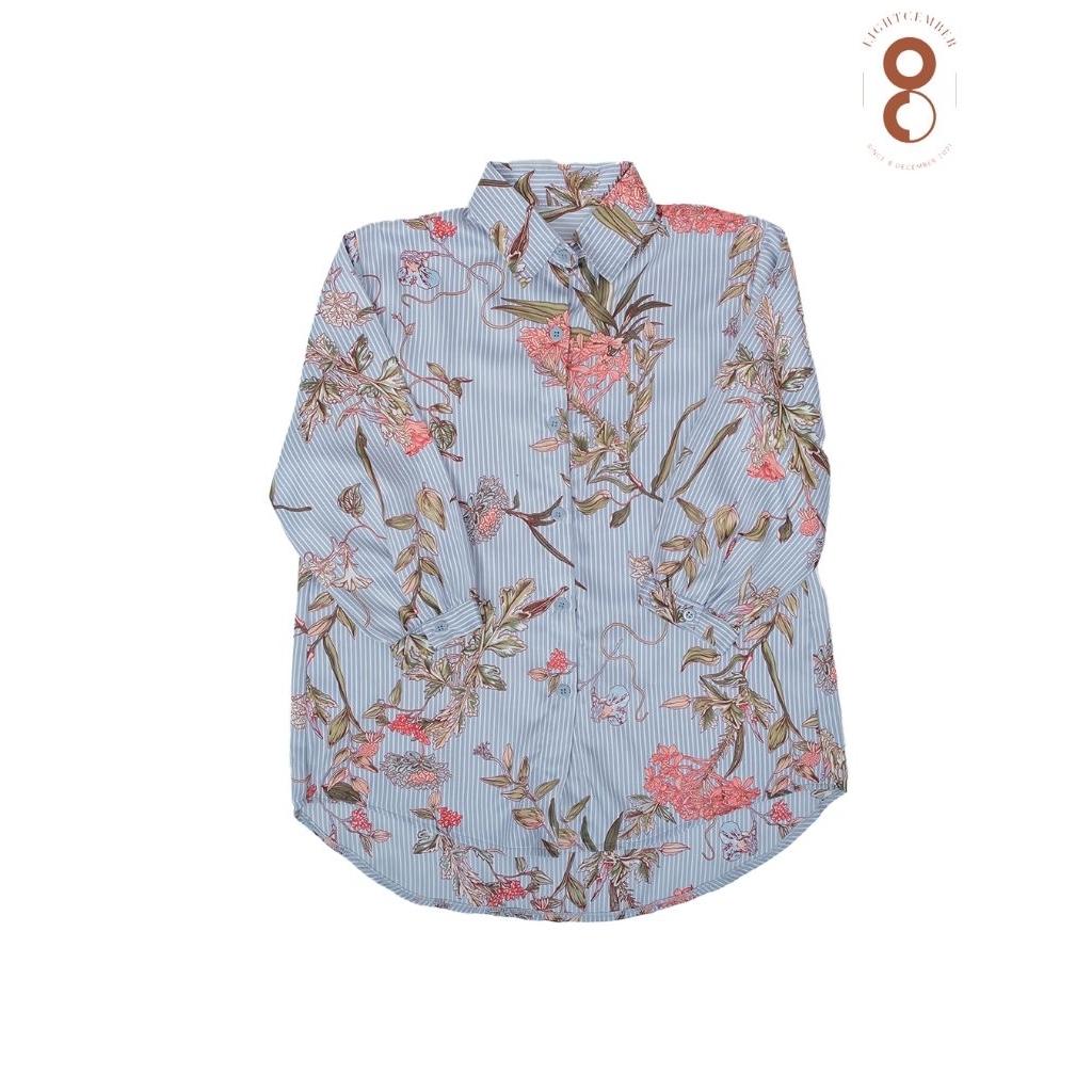 Sayla Stripe Top - Atasan Kemeja Wanita Monalisa Lux Salur Motif Bunga - Blouse Allsize Nyaman