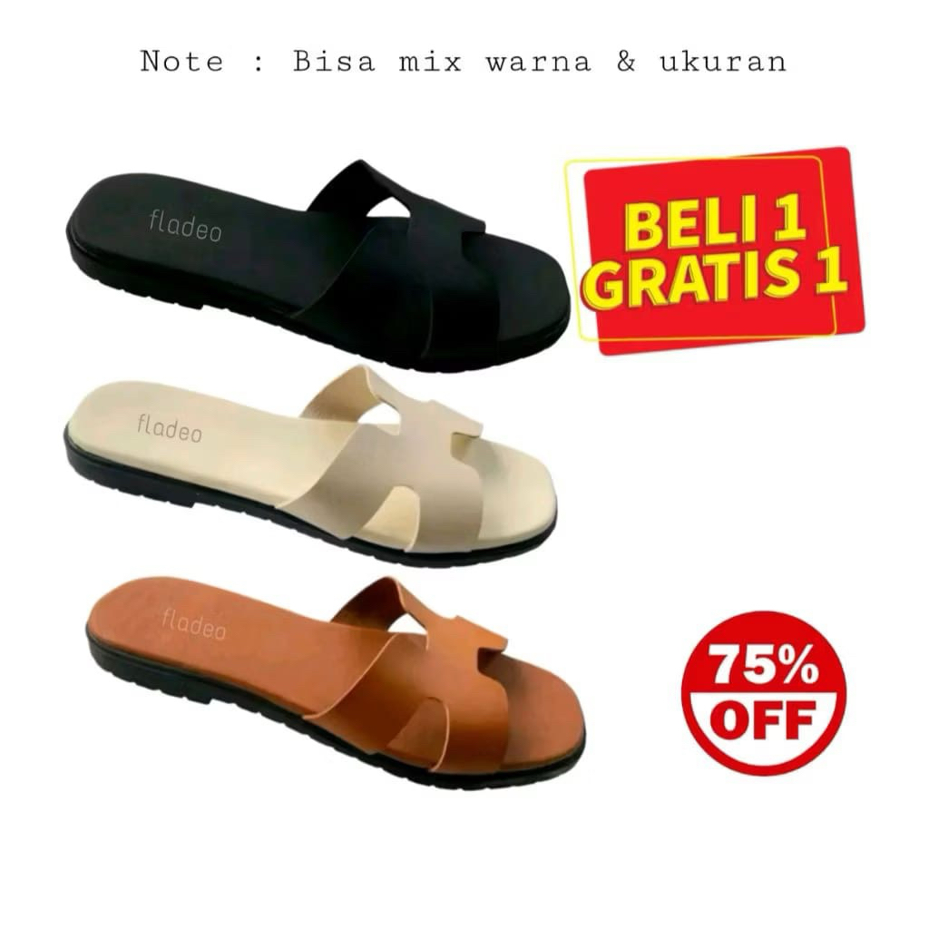 Promo Sandal wanita fladeo Beli 1 gratis 1 / Sandal wanita terbaru / Sandal Japit wanita fladeo Sand