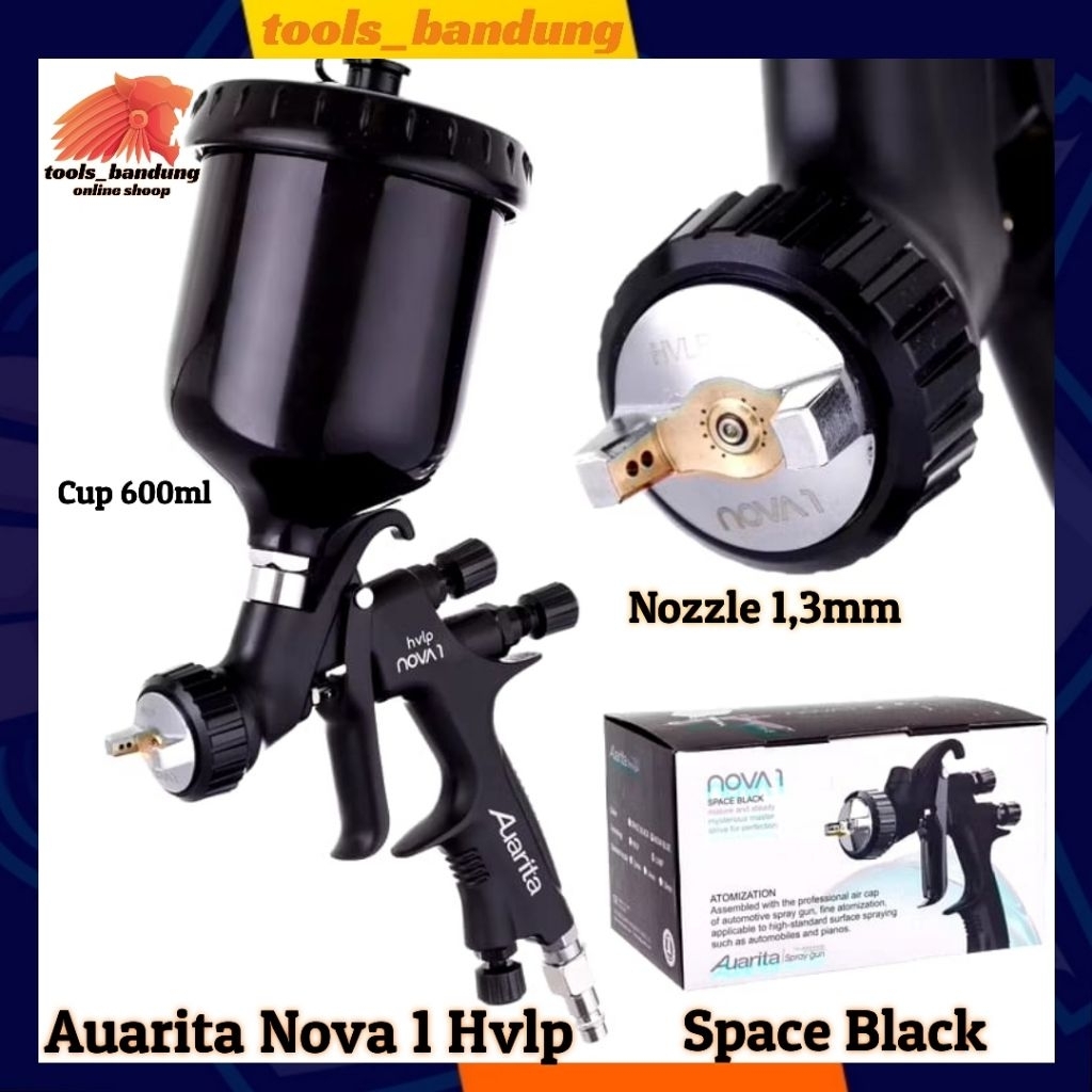 Spray Gun Auarita Nov1 Hvlp Space Black / Nova1 Lvmp Space Blue Nozzle 1,3 mm Tabung 600ml Original 