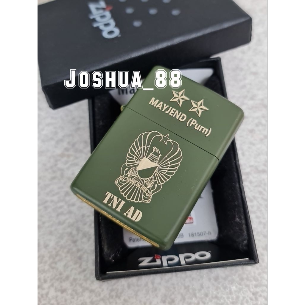 Zippo Custom Korek Api Ukir Logo TNI AD Hijau Army Bisa Ukir Nama Logo Sendiri