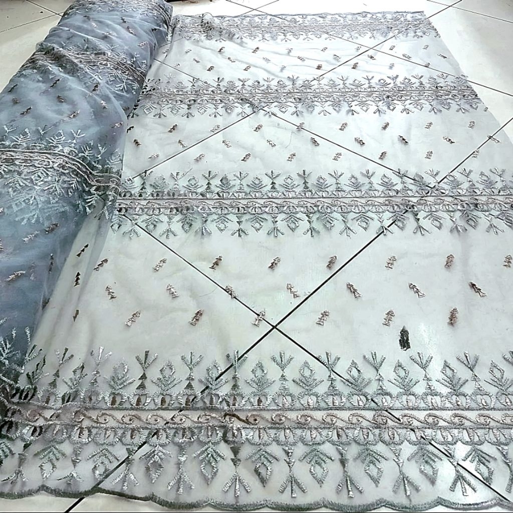 Bahan Kain Tile Sapto Twotone Motif Tulle Etnik Full Bordir Terbaru