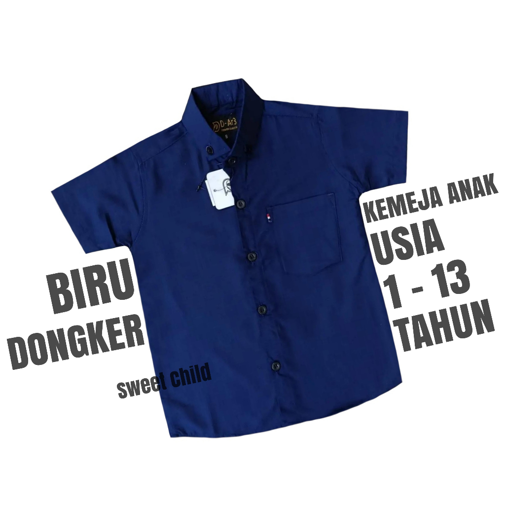 Kemeja Biru Dongker / Navy Anak Lengan Pendek Kasual Formal
