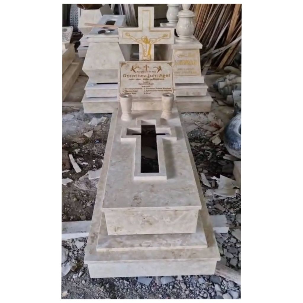 Kijing Makam Kristen Model Terbaru + Salib Batu Marmer