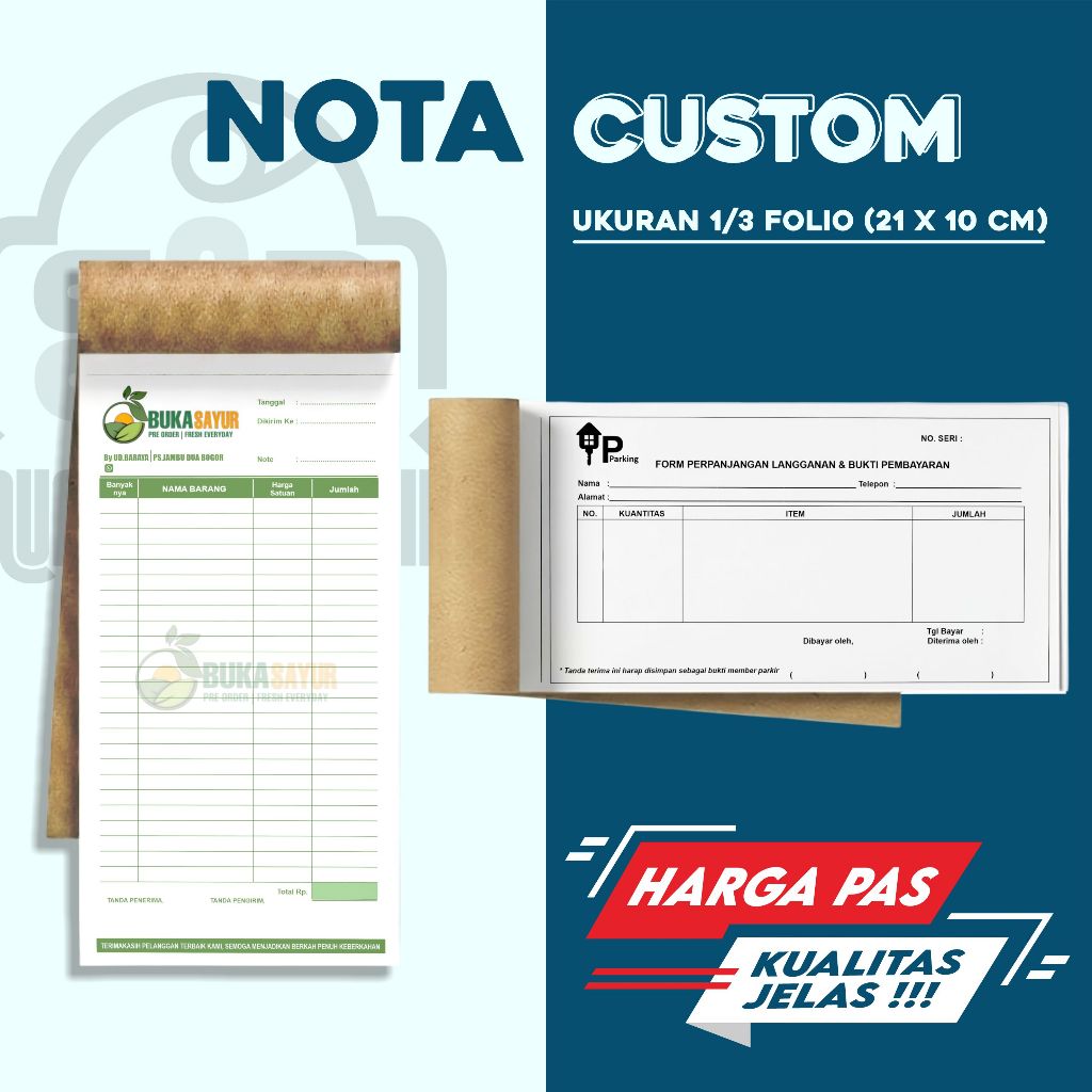 nota 2 ply custom, nota custom ukuran 1/3 folio, cetak nota 2 ply