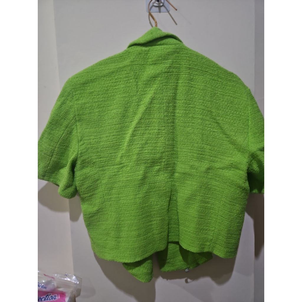 Crop blazer zara tweed lime green