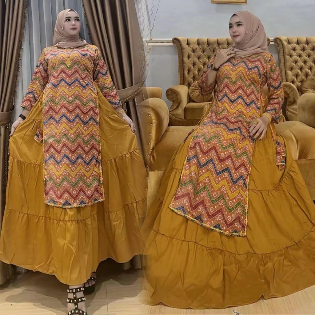 Gamis Hindi Lidah kunyit pelangi terbaru