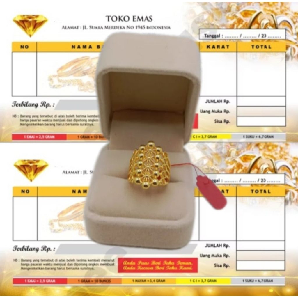 Cincin Wanita Dubai Lapis Emas Muda Asli 3,5k Terlaris BISA DIJUAL LAGI Free Surat Dari Toko Kami