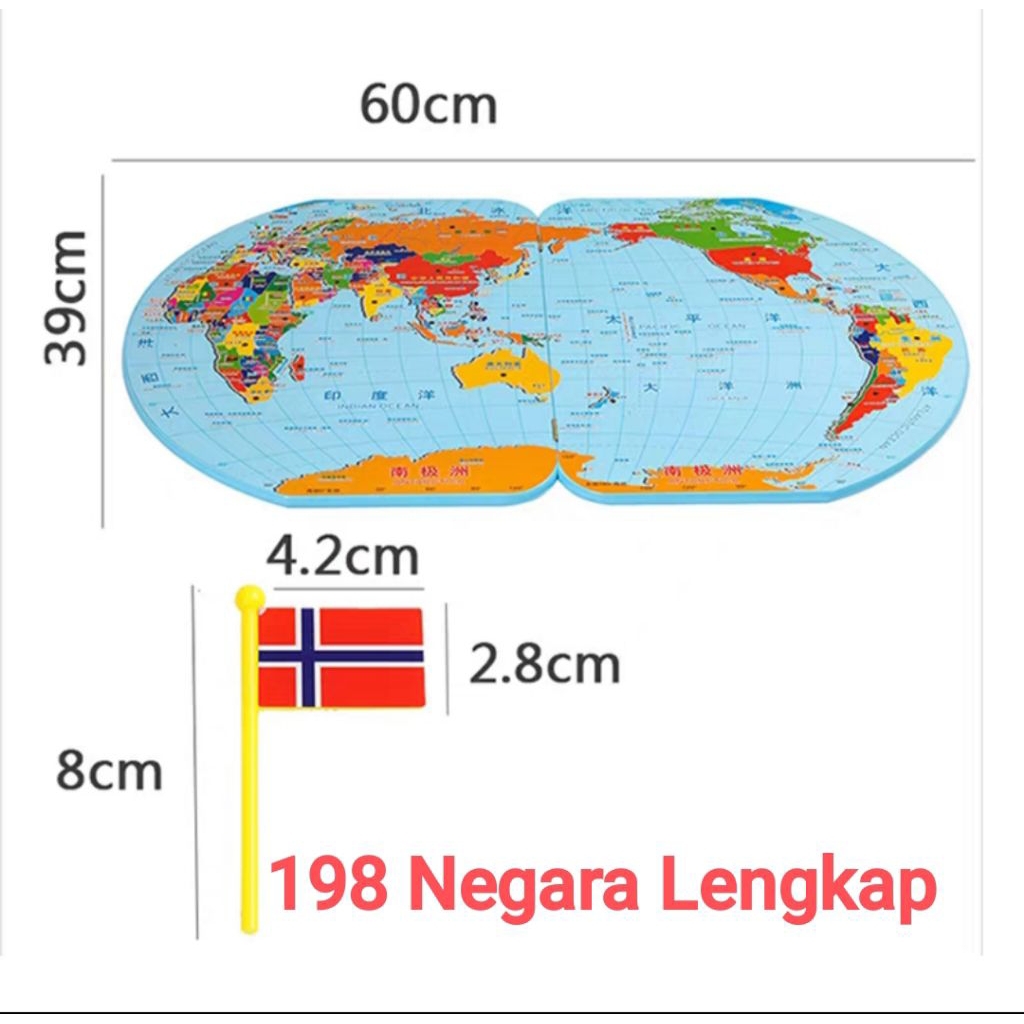 Peta Dunia Lengkap Bendera Map of the World Mainan Edukasi Anak GLOBE Miniatur Bendera Negara Mainan