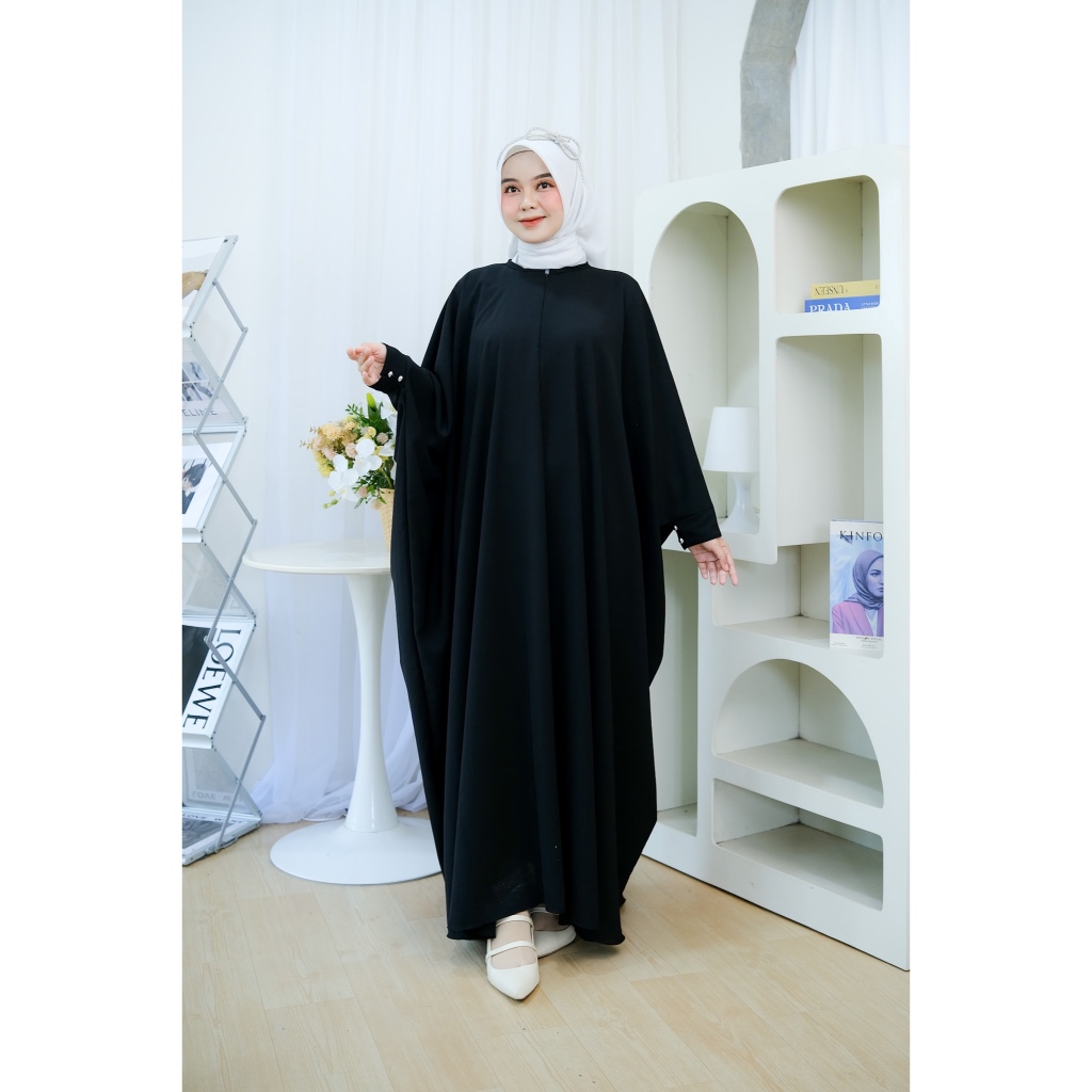 Abaya Fateema by Elwardrobes | Gamis Abaya Batwing Kaftan Mewah | Gamis Abaya Raya Series Hitam Polo