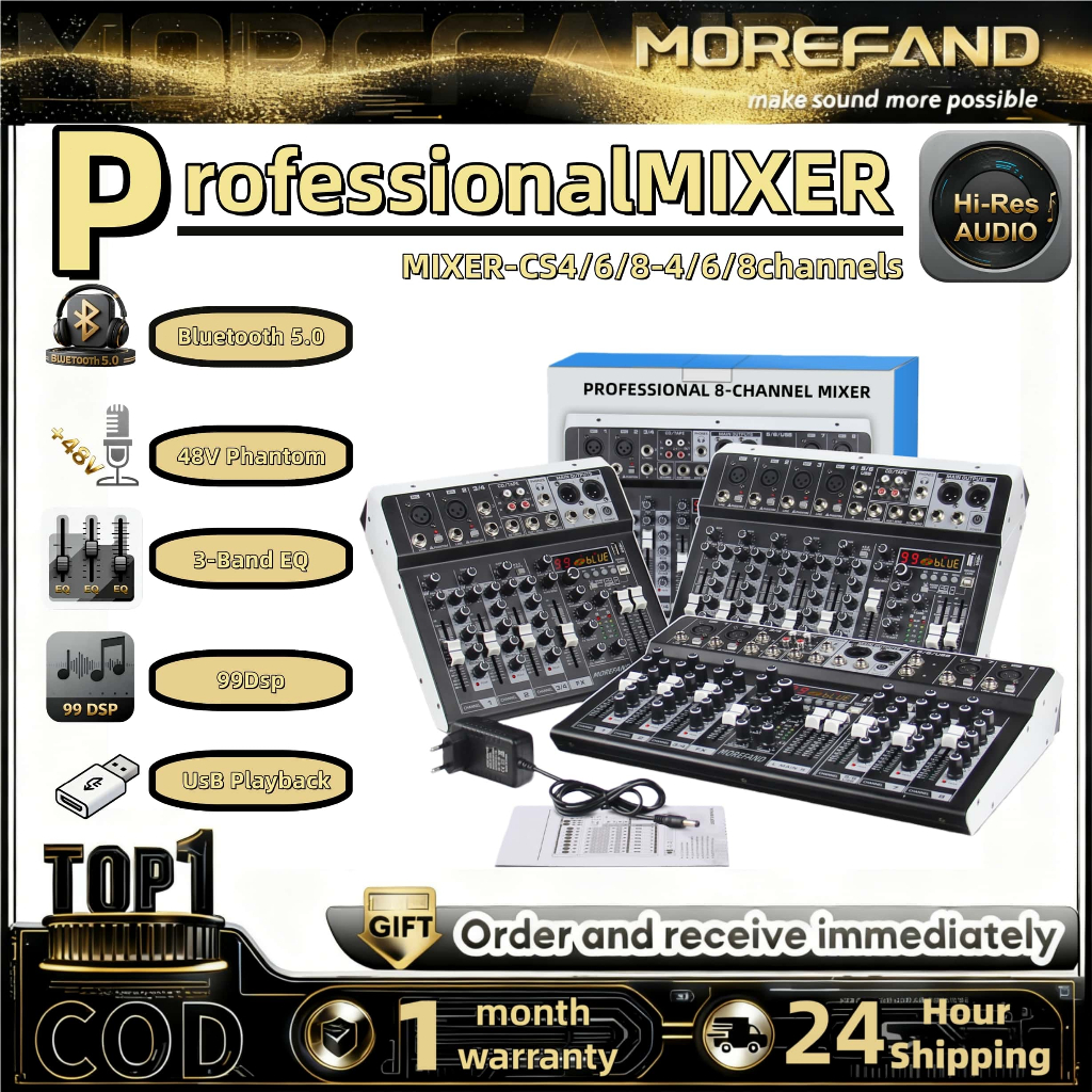 MOREFAND Mixer Audio Profesional CS Series (CS-4/6/8 USB) - 99 Efek DSP, Bluetooth 5.0, Daya Phantom