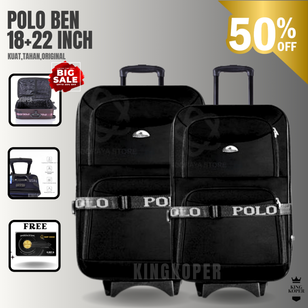 Koper Set 18+22 inch Polo ukuran bagasi/ukuran cabin koper fiber hardcase/koper murah/koper kain/kop