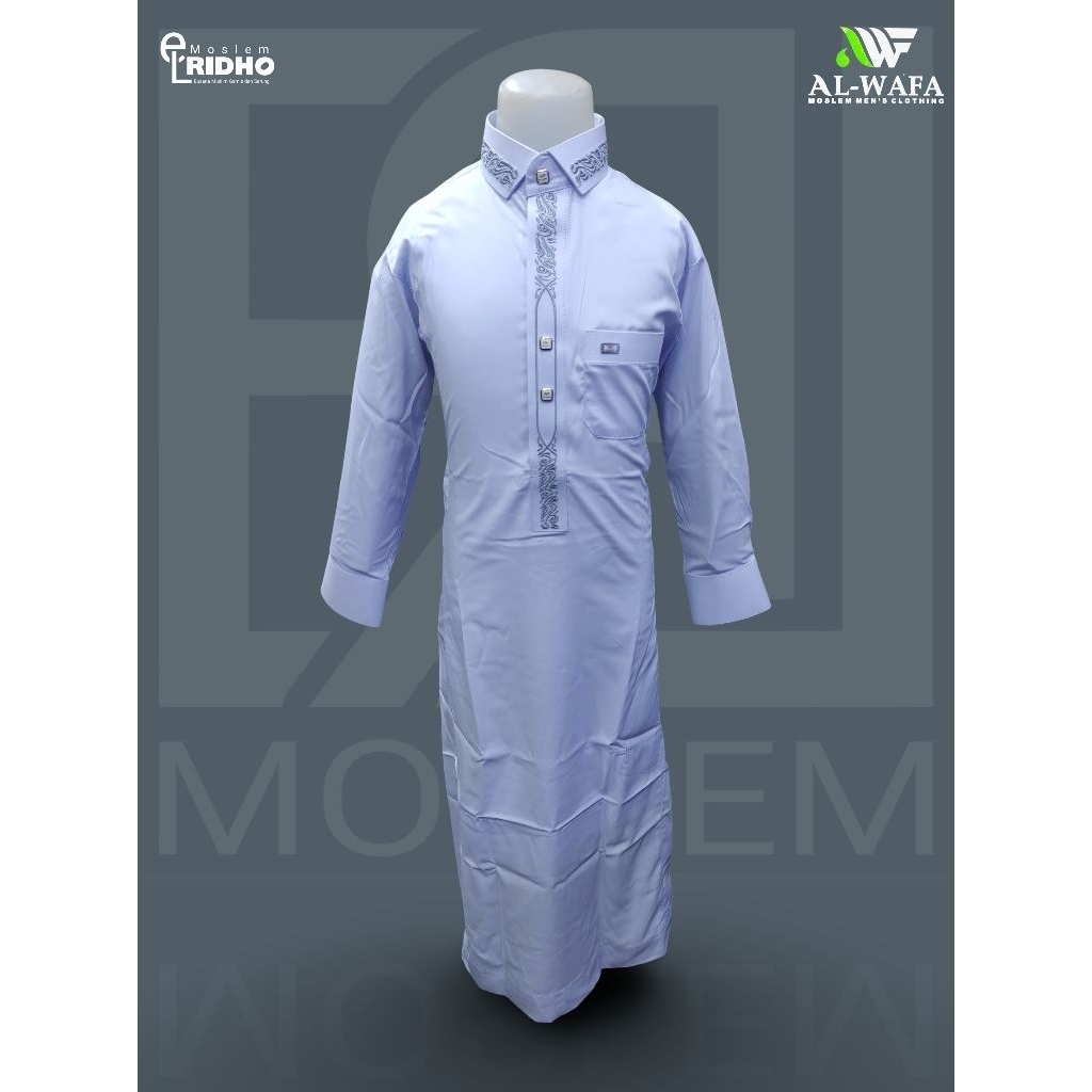 Gamis Putih Anak Al-Wafa Tipe Gold Exclusive Bahan Satin Model Bordir Manset / No Manset Usia 9-15 T