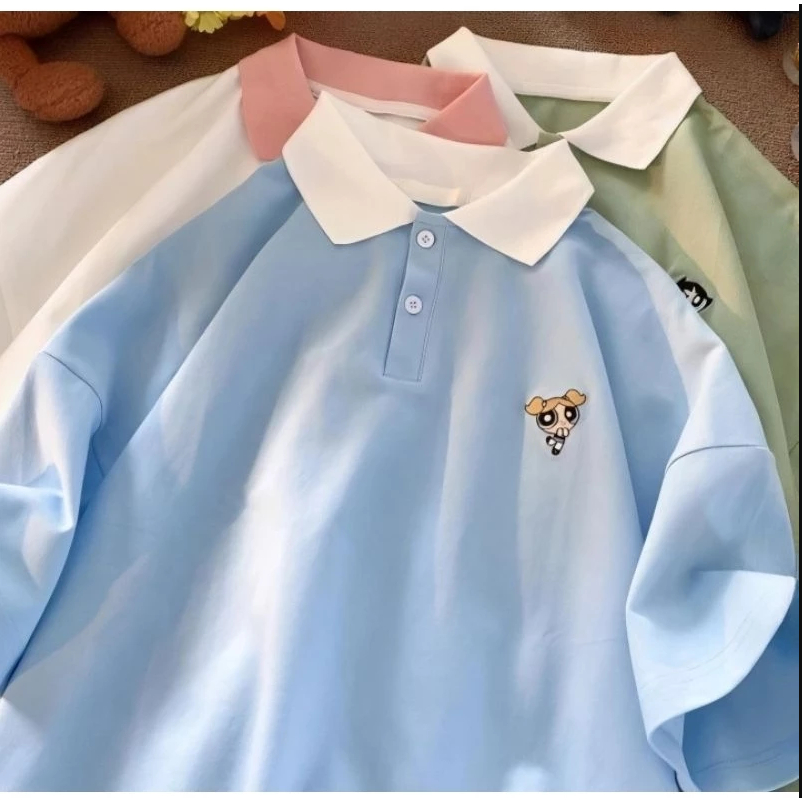 KAOS POLO Big Size (S - 6XL) Kaos POWER PUFF logo Simple Polo Shirt Unisex M L XL XXL 3XL 4XL 5XL 6X