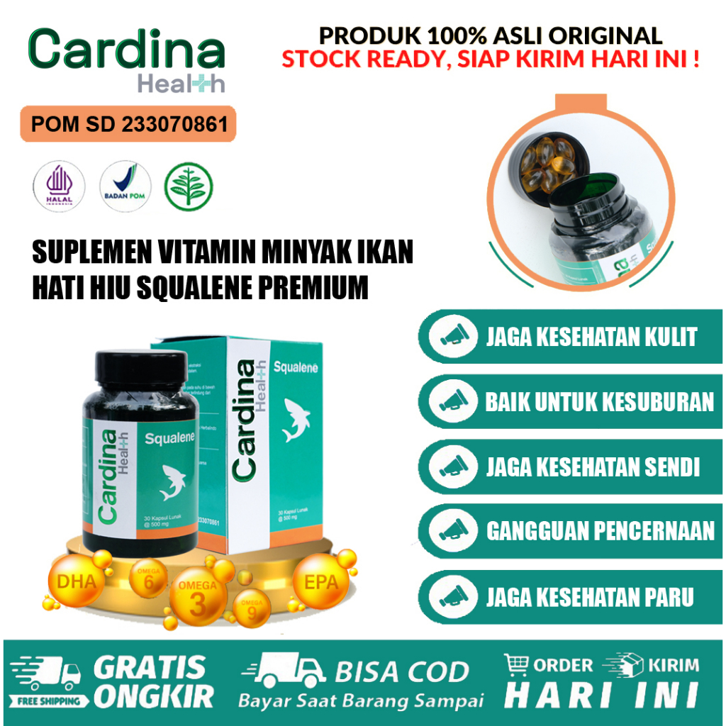 Cardina Squalene Oil Omega 3 BPOM Halal 30 Softgel