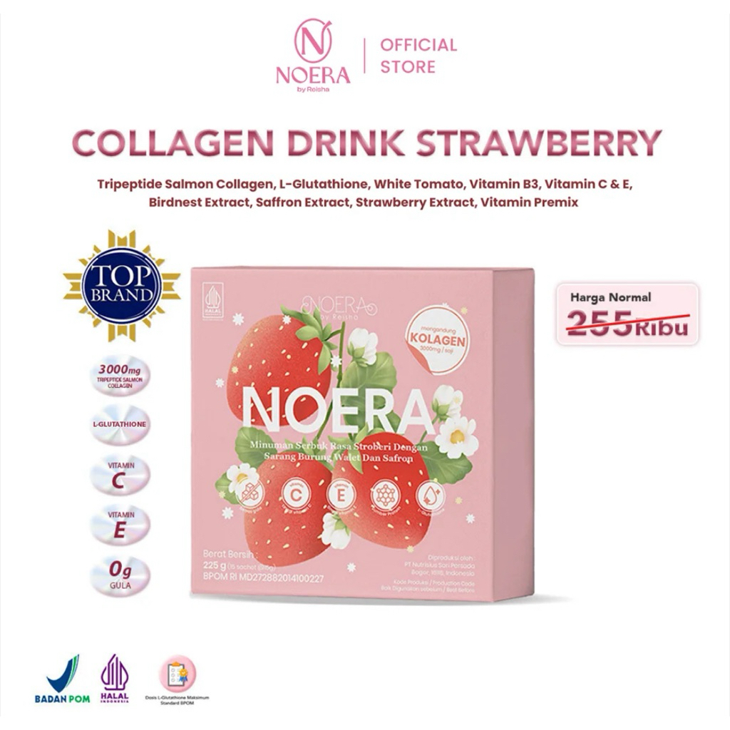 noera collagen drink strawberry isi 15 sacet