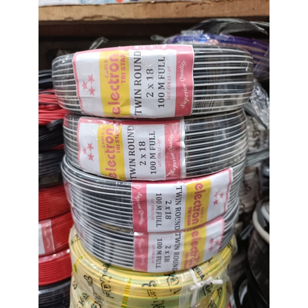 kabel TR TWIN round 100meter 2x18/kabel rakit 2x18 hitam putih