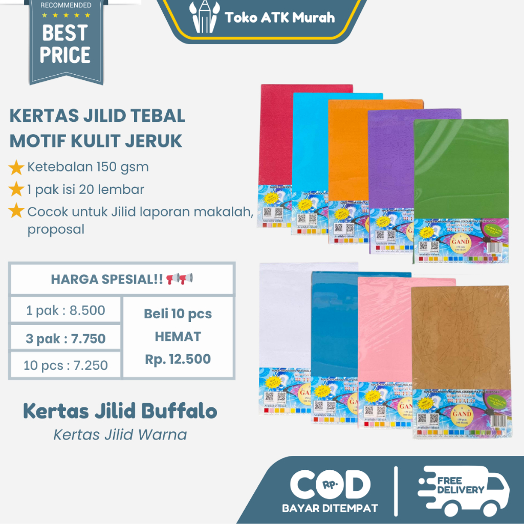 Kertas Cover Jilid Buffalo Embossed F4 Isi 20 Lembar - Karton Untuk Sampul Dokumen, Makalah, Arsip, 