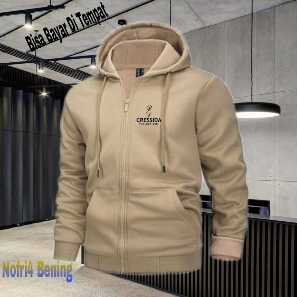 (COD) Jaket Resleting Distro Cressida  Text Hitam Jaket Pria Wanita Terkeren Jaket Denim Distro Katu