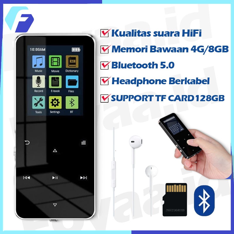 [COD] DAP MP4 Digital Audio Player 1.7 Inch Metal Touchscreen Bluetooth 5.0 500mAh Pemutar
