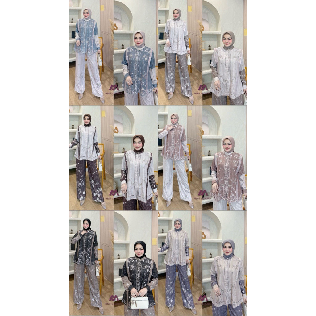 Sandra set celana by HMF luxury oneset setalan terbaru fashion muslim atasan bawahan terbaru lebaran