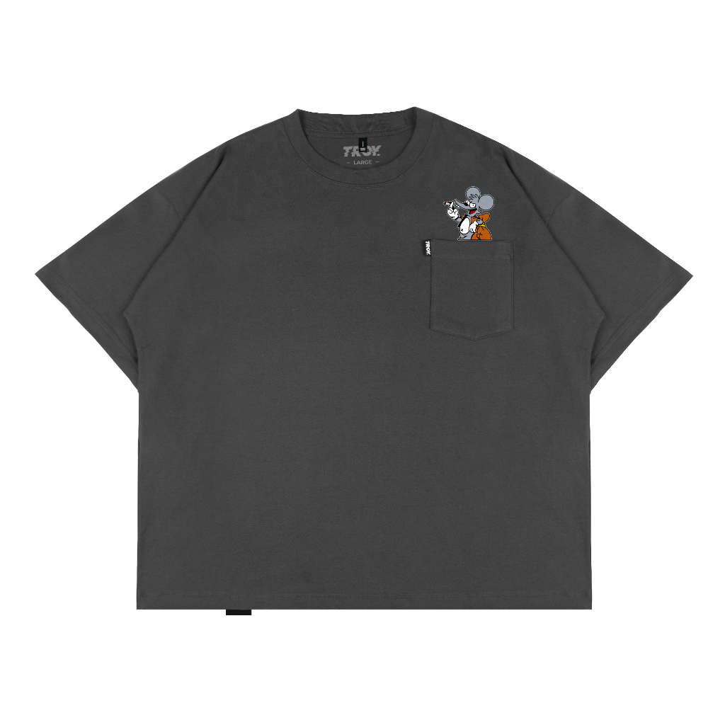 Troy Company Boxy Pocket Oversize Tshirt Dark Grey Cash Rat - Kaos Boxy Oversize Abu Gelap BKD 3451
