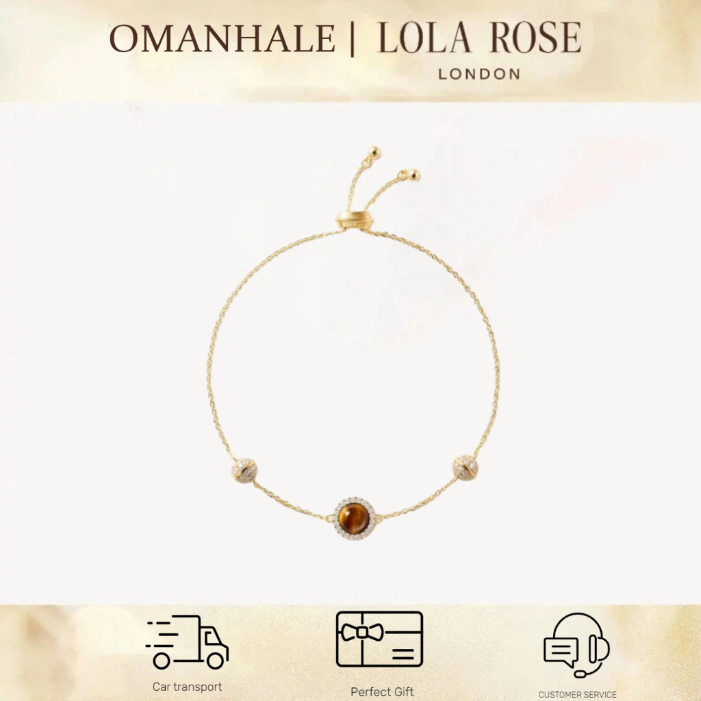OMANHALE | Lola Rose Heliocentric | Gelang Batu Mata Harimau dengan Tali Tarik dan Manik Emas Kecil 