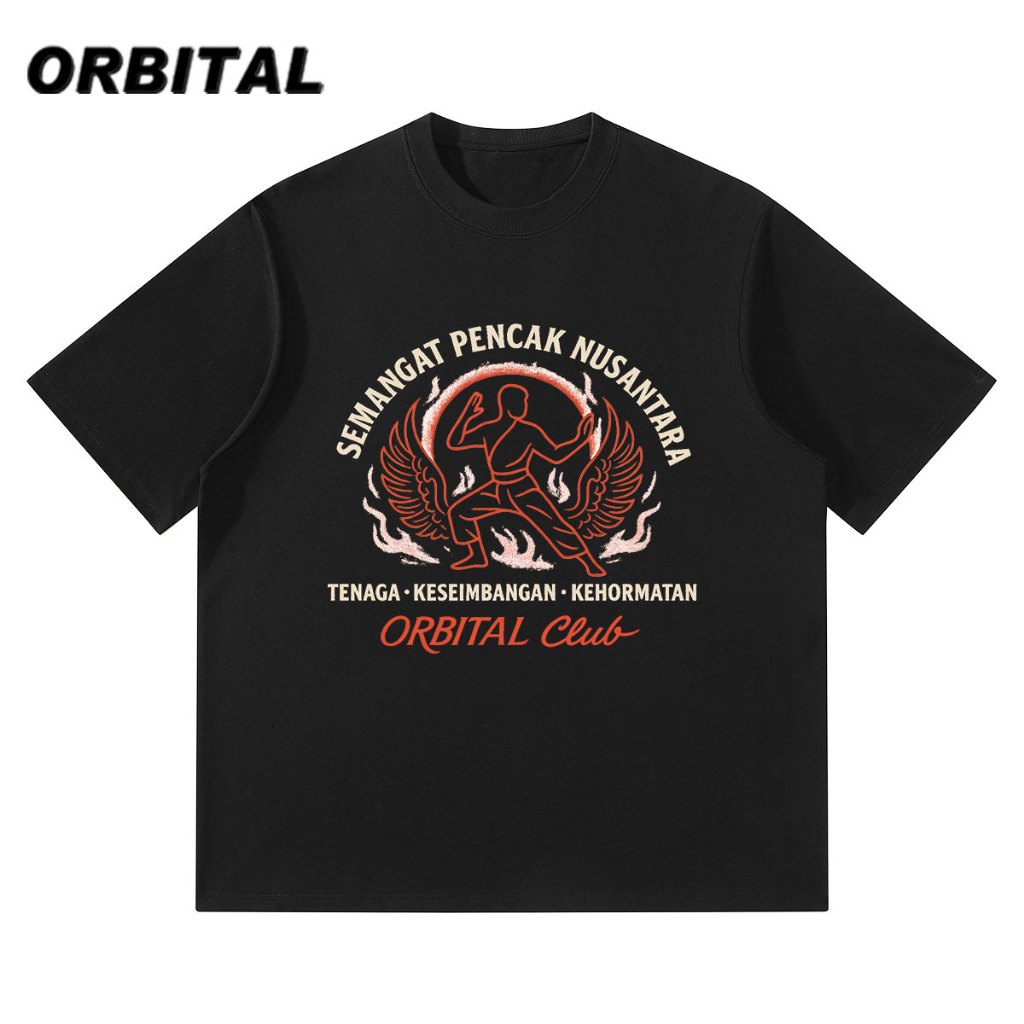 ORBITAL Kaos Pencak Silat Hitam 230GSM — Nusantara Martial Art Oversize Unisex