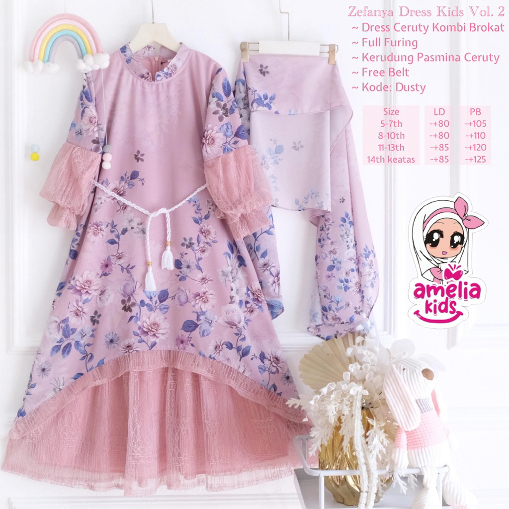 [[ New Arrival ]] Zefanya Tivania Aruna Set Kids Setelan Gamis Lebaran Anak Model Terbaru 2026  Dres