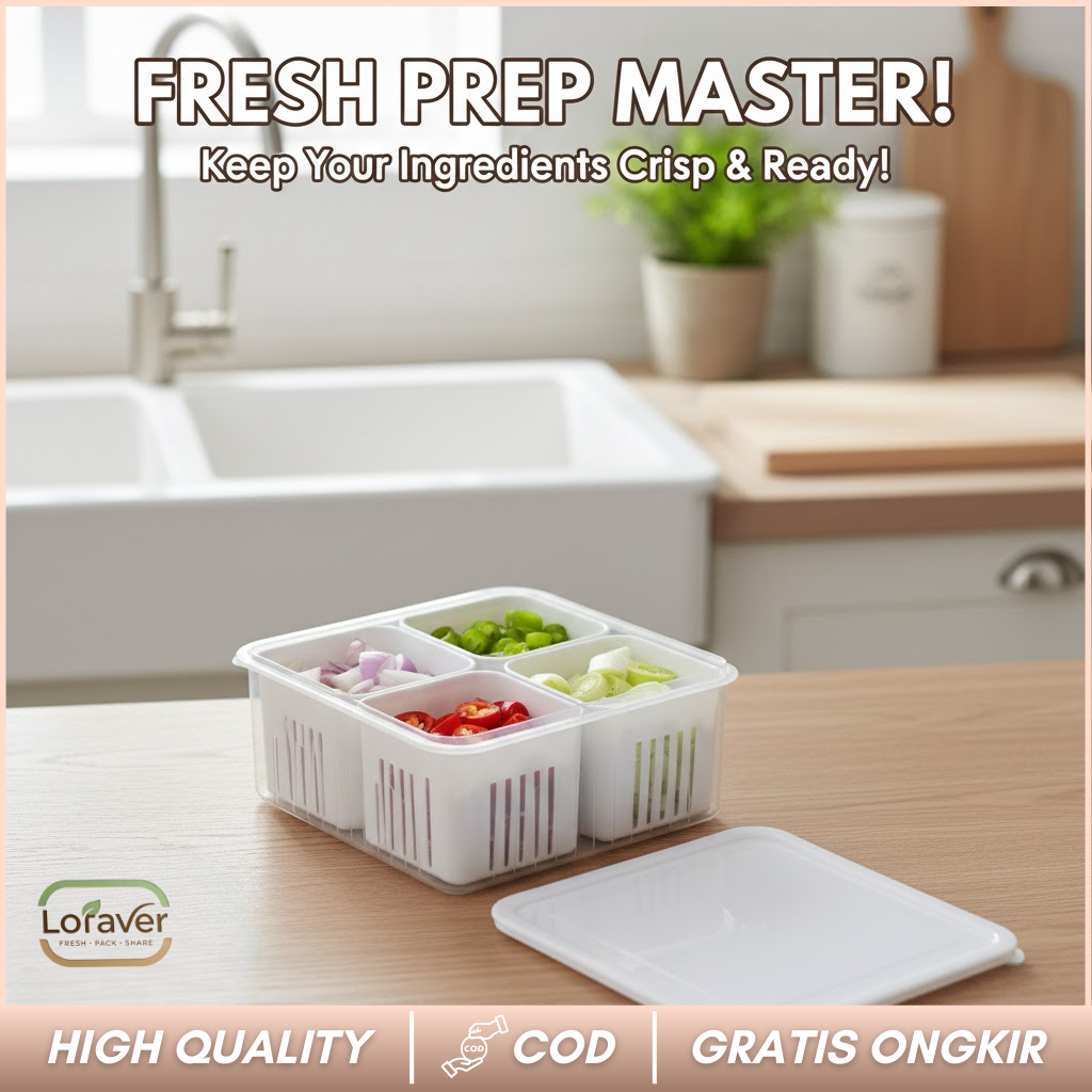 LOFAVER C04 - Kotak Makanan Penyimpanan Kulkas Food Container 4 Sekat BPA Free