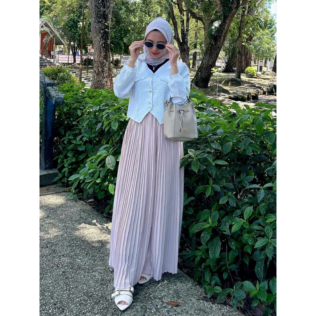 Calina flowy cerutty pleats skirt / Calina Plisket / Rok Plisket premium bahan sifon / Carra Pleated