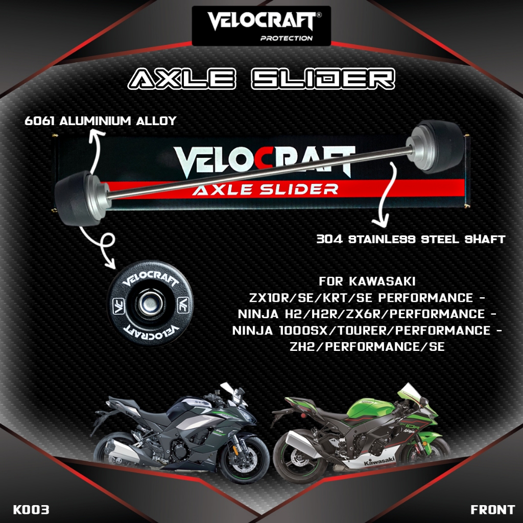 Velocraft Axle Slider As Roda Front / Depan K003 Kawasaki ZX-10R SE KRT SE Performance ZX-10RR Perfo