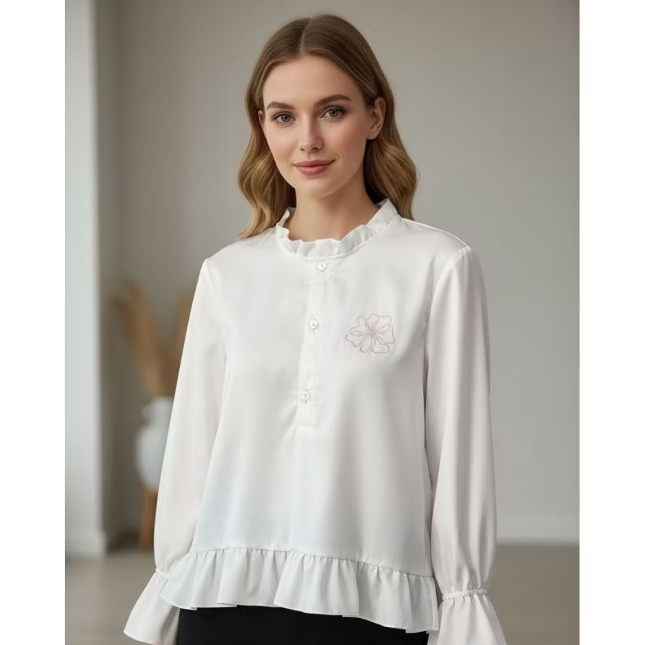 baju lengan panjang/ iova / aurora blouse/ baju warna putih / kemeja putih