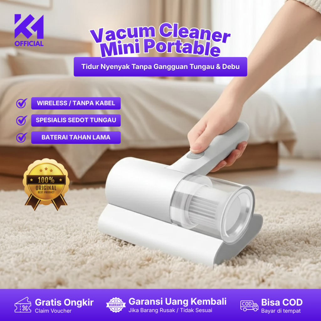 KM Vakum Cleaner Mini Portable Debu Penghisap Kasur Anti Tungau Wireless Genggam Sofa Karpet Charger
