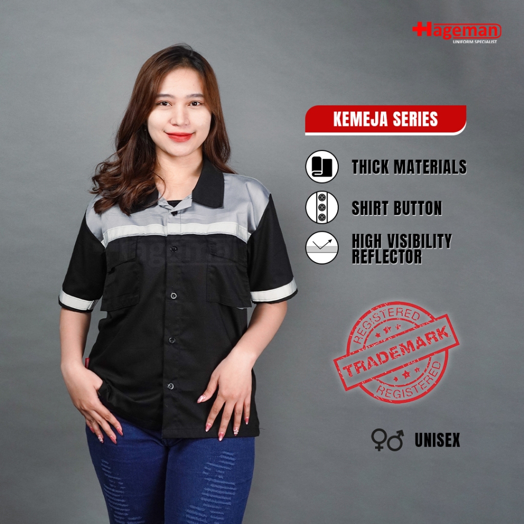 Hageman - Wearpack Lengan Pendek / Baju Wearpack Safety Lengan Pendek Warna Hitam Kombinasi Abu