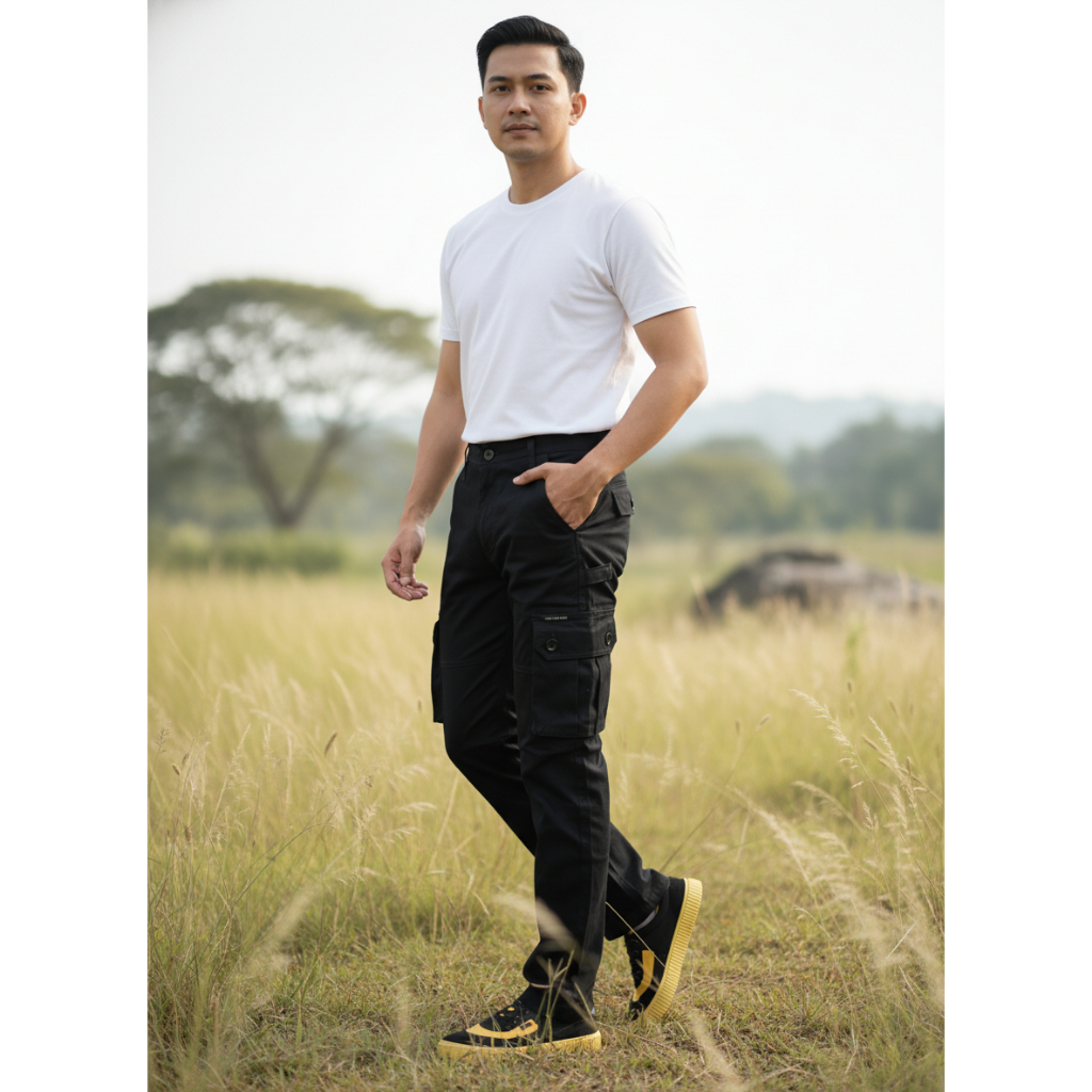 Celana Cargo Panjang Pria Hitam / Celana PDL Hitam / Celana Lapangan Pria