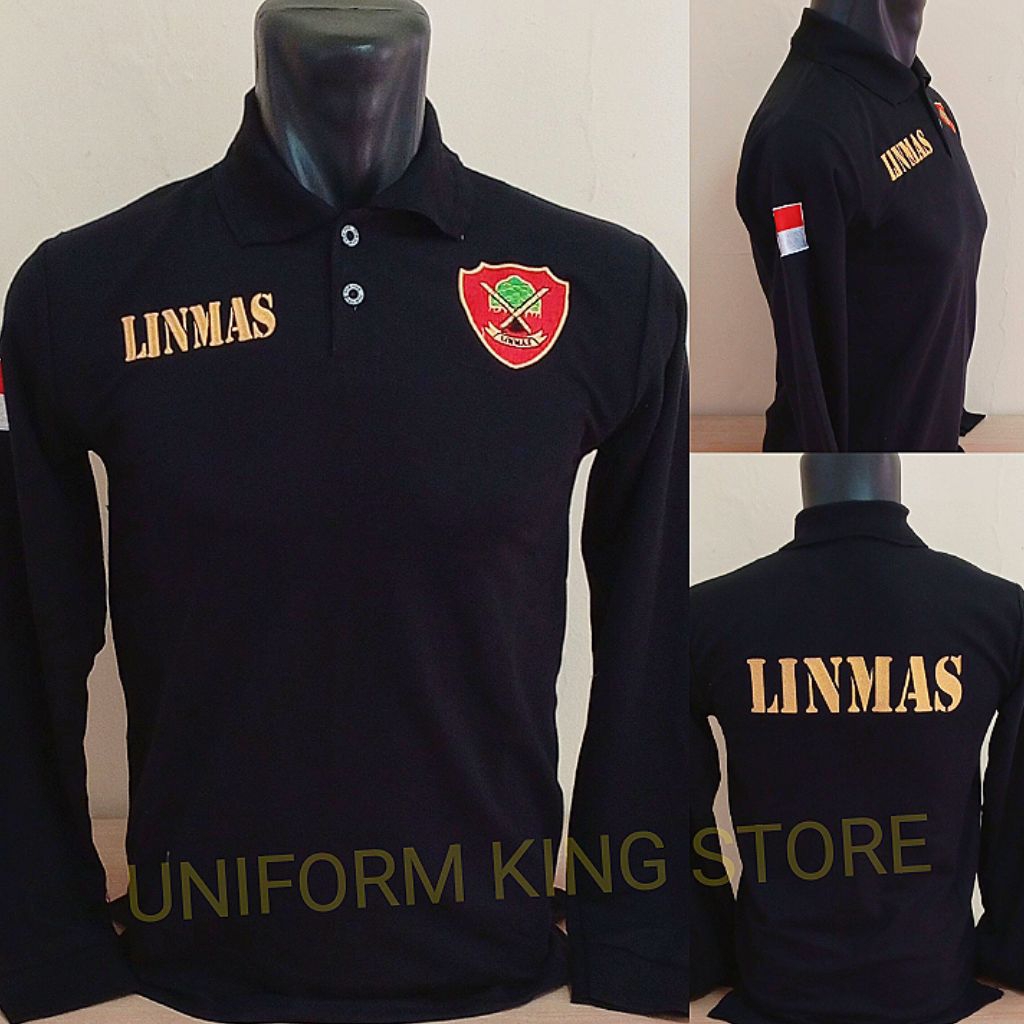 KAOS LINMAS HITAM LENGAN PANJANG FULL BORDIR - KAOS KERAH LINMAS HITAM BORDIR - KAOS LINMAS