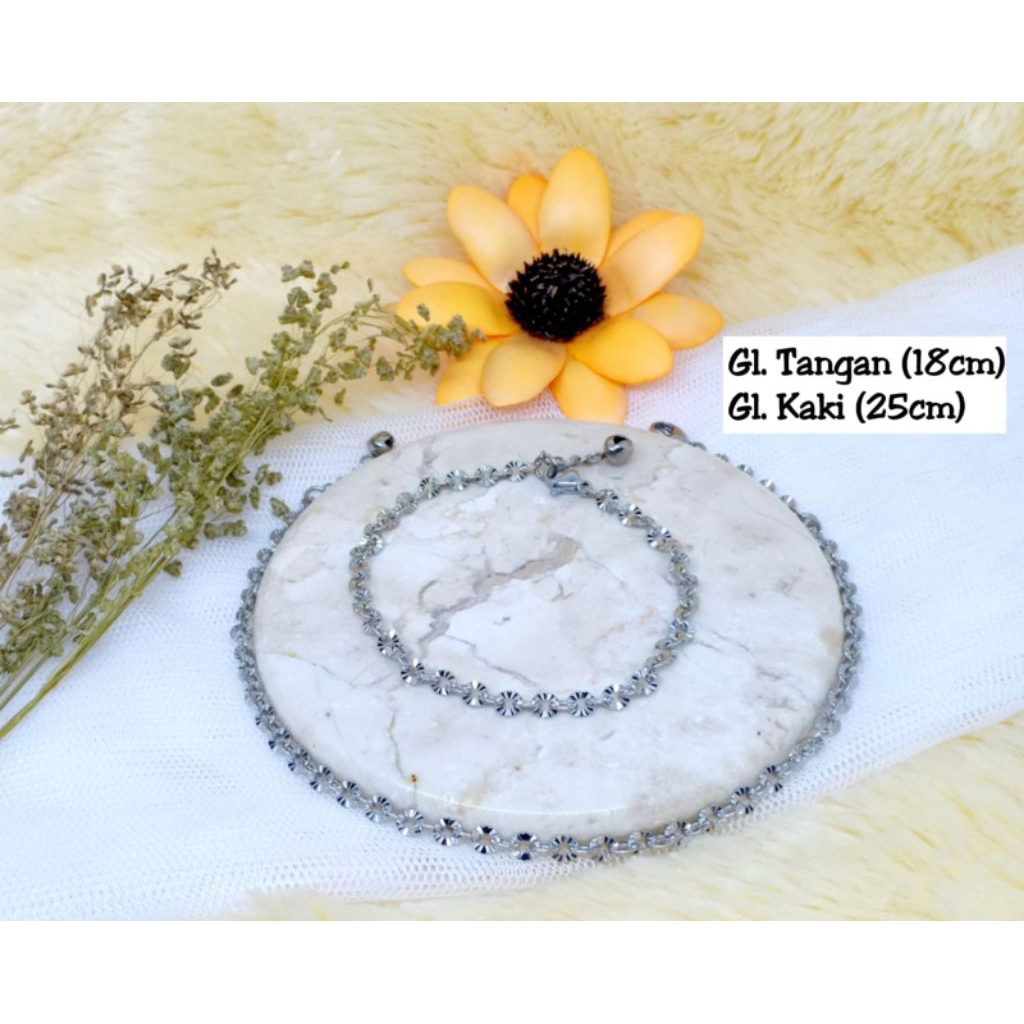 gelang kaki dan tangan Nuri sinar silver asli titanium