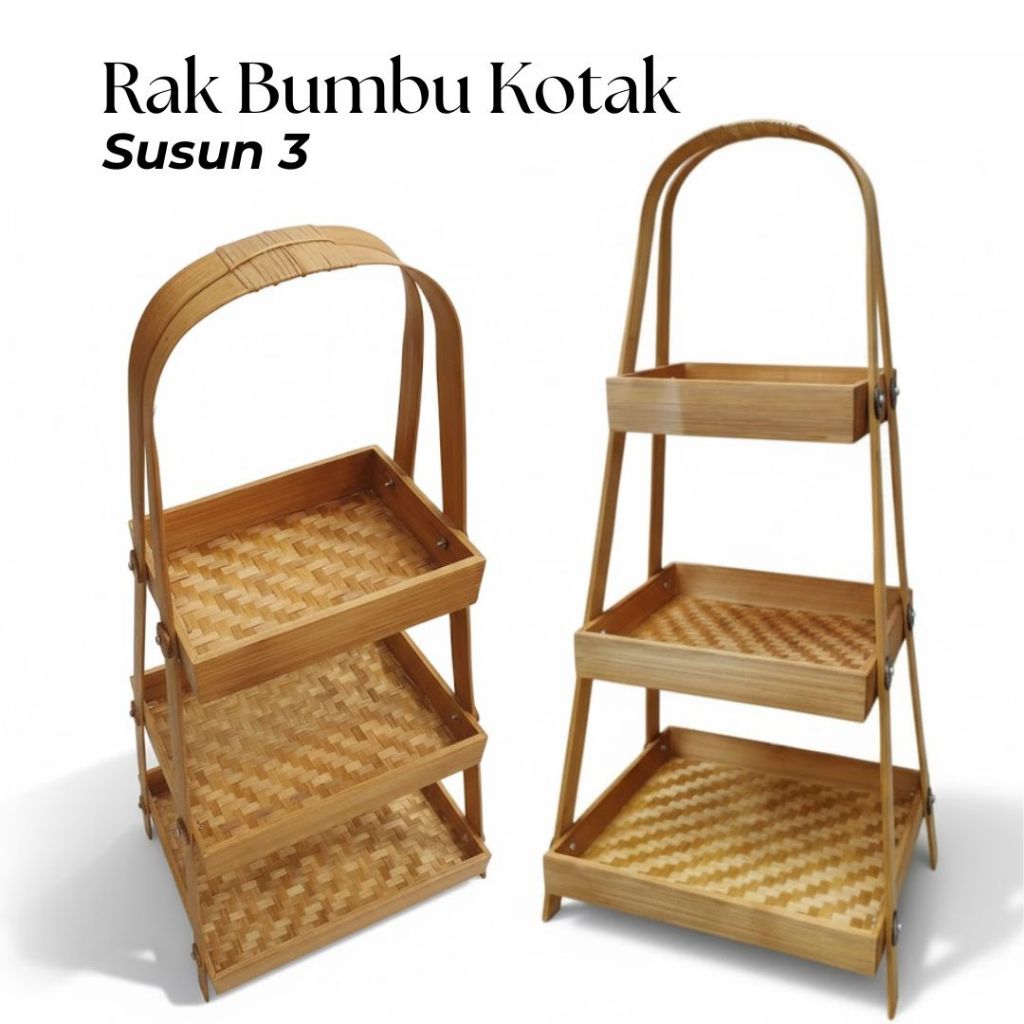 Rak Bumbu kotak susun 2 & 3 - Rak Bawang Kotak Susun 2 & 3 - Rak Dapur Bambu Susun - Tempat Anyaman 