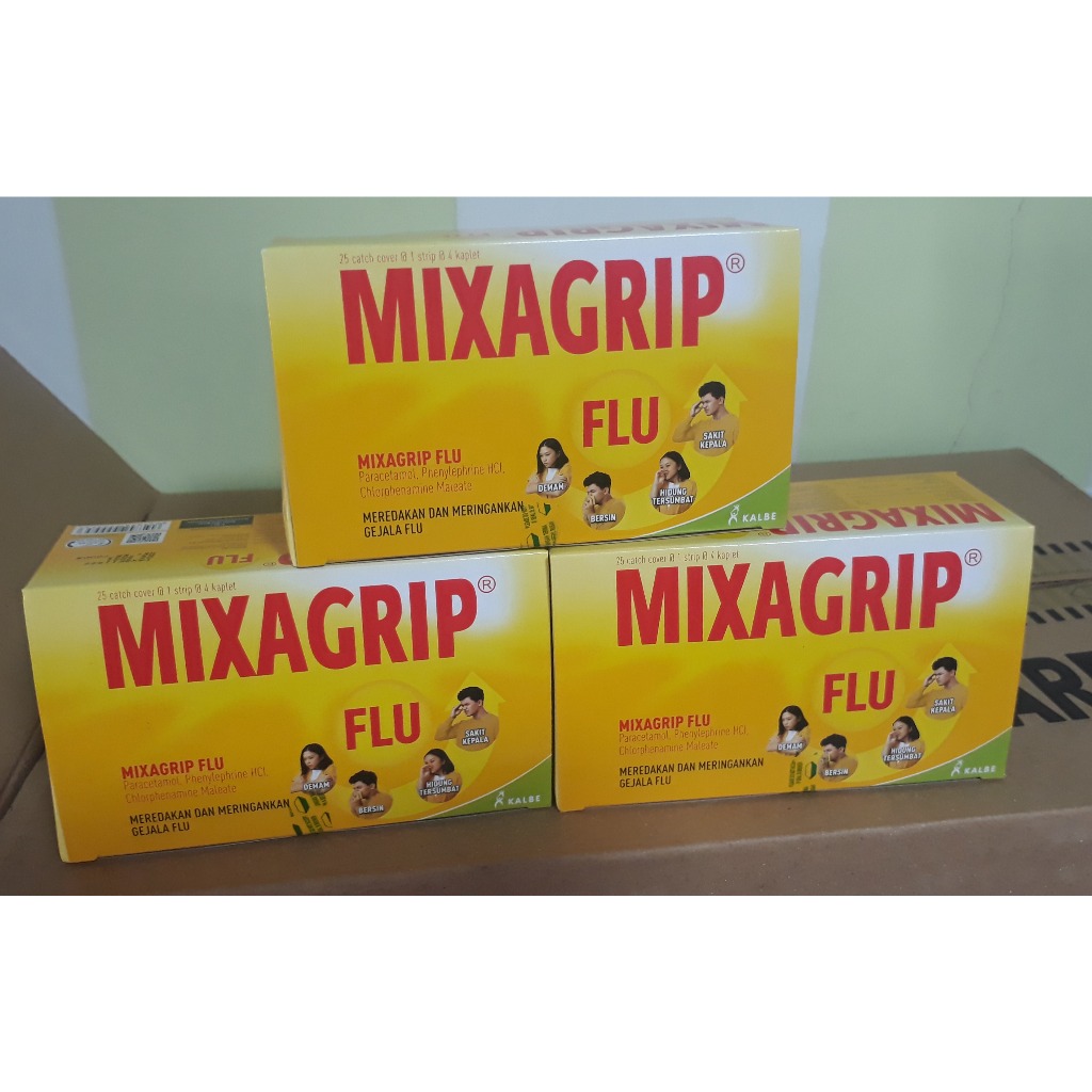 MIXAGRIP FLU DAN FLU & BATUK (1 KOTAK ISI 100 KAPLET / @25 STRIP) - MEREDAKAN DEMAM, BATUK DAN PILEK