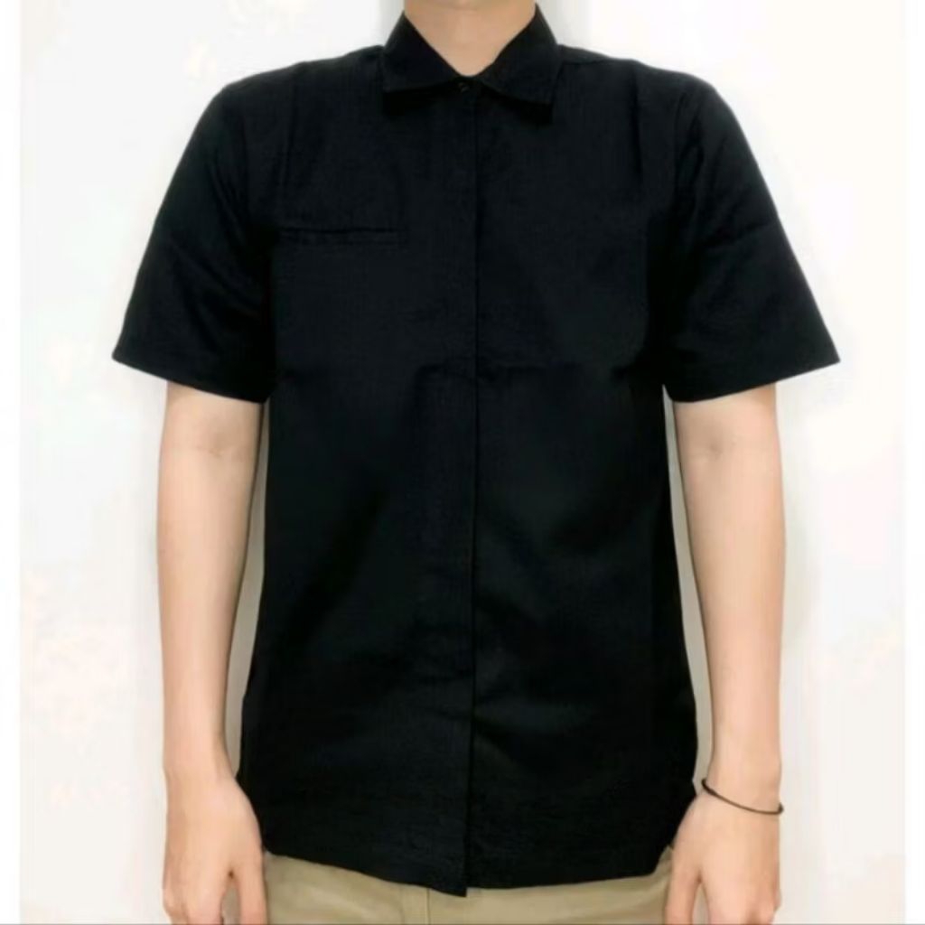 Kemeja PDH Seragaman Kerja Kantor Polos Warna Hitam/Kemeja Seragam Kerja Unisex Pria Dan Wanita
