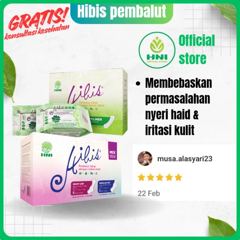Hibis pembalut pantyliners herbal hni hpai