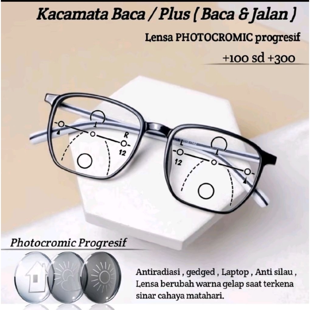 Kacamata baca plus progresive (baca dan jalan) Frame 2318 lensa photocromic cowok dan cewek |Kacamat